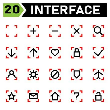 Interface icon include blank, square, interface, plus, add, new, open, minus, 库存插图