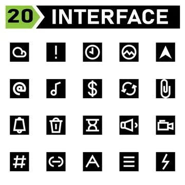 Interface icon set include cloud, weather, interface, caution, warning, atten Stock Illustration