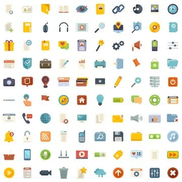 Interface icons set flat vector. Comment browser Stock Illustration