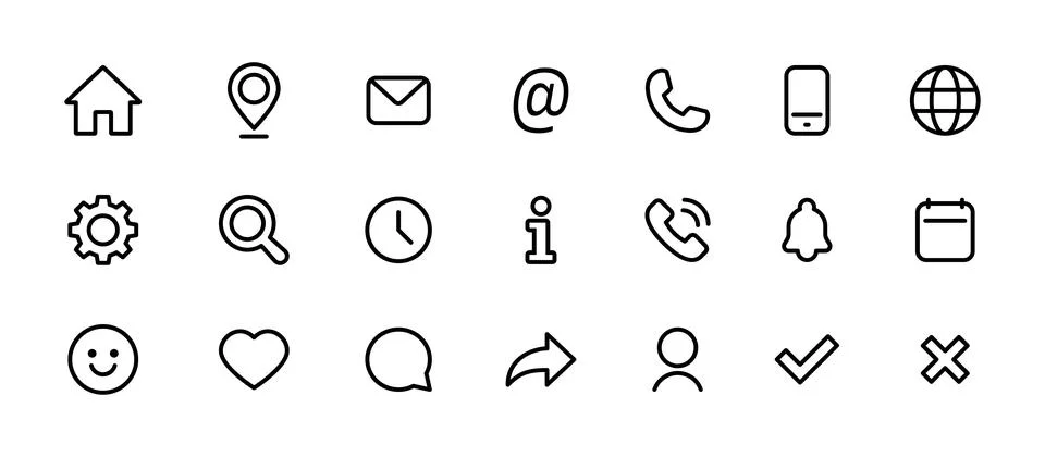 Interface icons set. Home, mail, phone, user, location, globe, settings and.. 스톡 일러스트