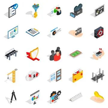 Interface icons set, isometric style 스톡 일러스트