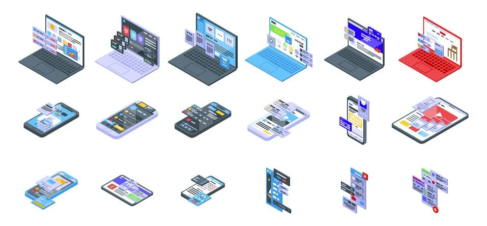 Interface icons set, isometric style Stockillustratie