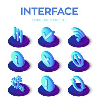 Interface icons set. User interface 3D isometric icons for mobile and web. Ac Stock Illustration