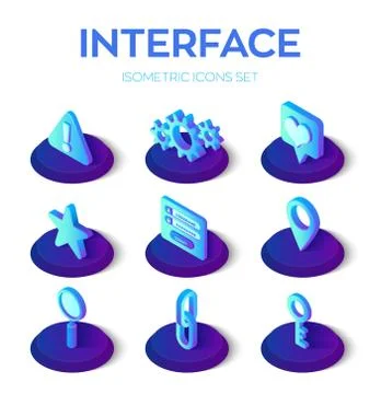 Interface icons set. User interface 3D isometric icons for mobile and web. Wa Stock Illustration