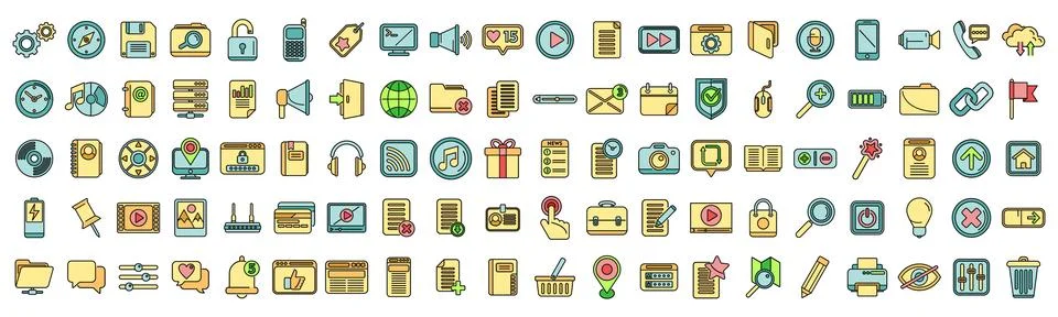 Interface icons set vector color line Stock Illustration