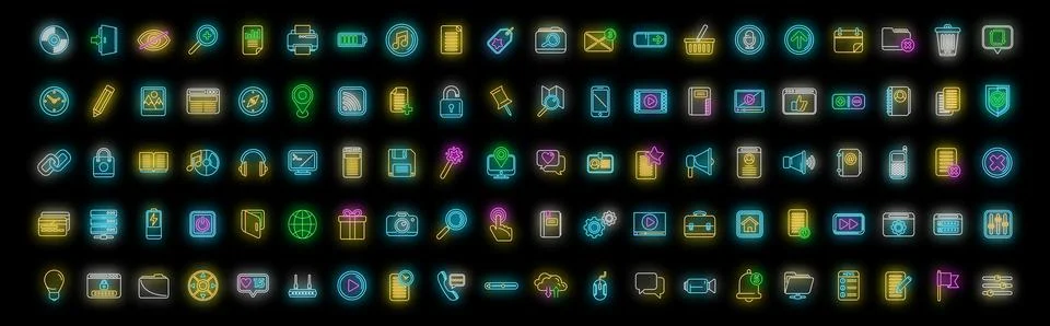 Interface icons set vector neon Stock Illustration