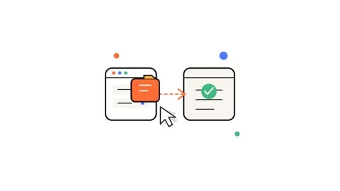 Interface icons showing file transfer process on white background Stock Footage 345710286