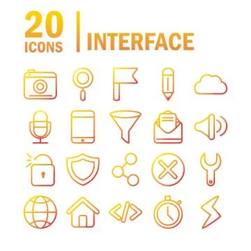 Interface internet web technology digital icons set Illustrazione stock