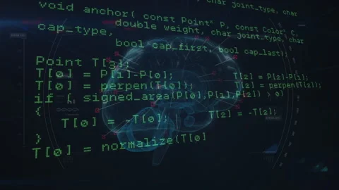 On interface launch 3D brain model rotating while code snippets scroll to Stock Footage 313307589