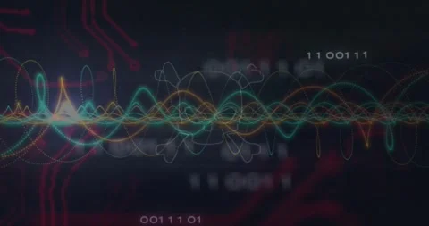 On interface launch, multicolored waves pulsing through wireframe skull forming Stock Footage 317465711