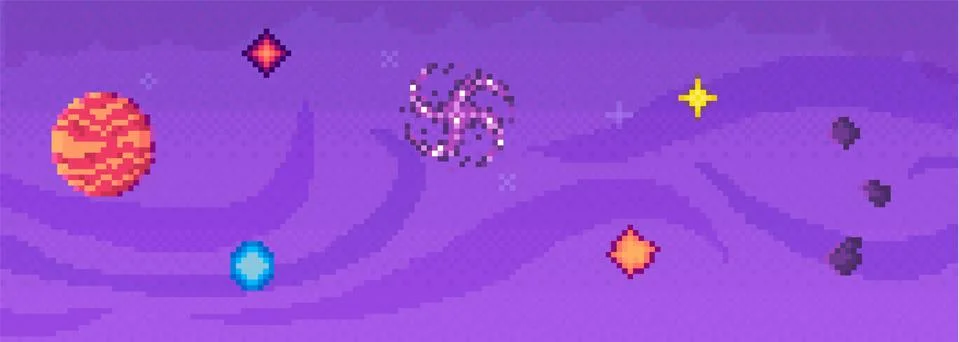 Interface layout design with colorful objects. Dark alien sky with stars Stock Illustration