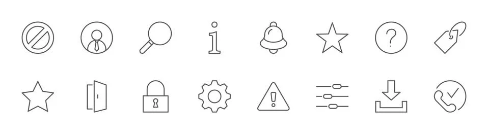 Interface Line Icons. User, Search Info, Star, Bell, Lock Alert. Editable Str 스톡 일러스트