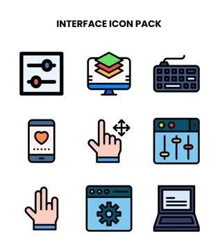 Interface Lineal Color Bundle Icons Pack Stock Illustration
