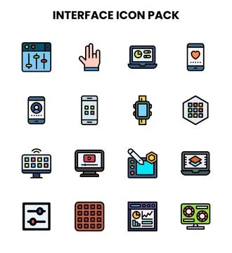 Interface Lineal Color Set Icons Pack Illustrazione stock
