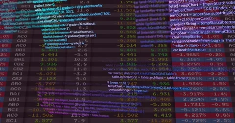 On interface load display showing data table panning while JS overlay scrolling Video stock 318499134