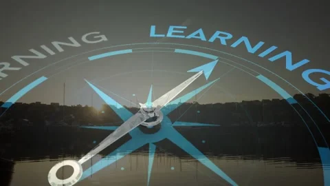 On interface loading 3D compass arrow rotating with highlights illuminating Stock Footage 317206958