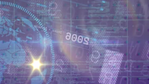 Interface loading code scrolling cubes drifting globe rotating label flipping to Vidéo 327063783