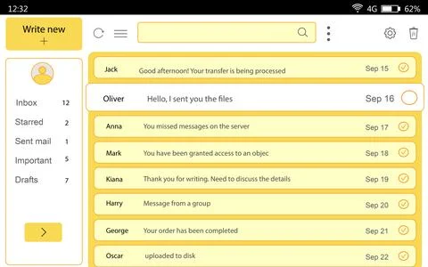 Interface of mailbox, illustration. User's account with emails Ilustración de archivo