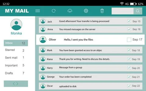 Interface of mailbox, illustration. User's account with emails Ilustración de archivo