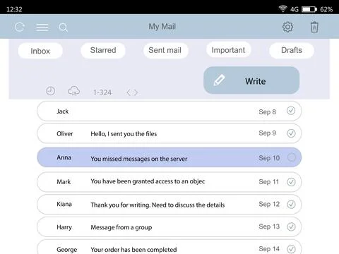 Interface of mailbox, illustration. User's account with emails Ilustración de archivo