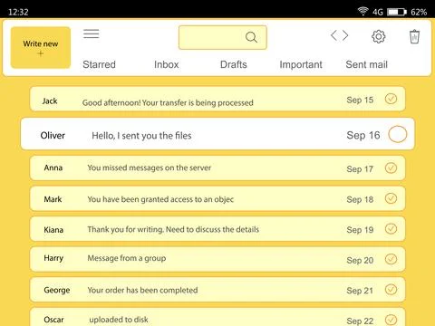 Interface of mailbox, illustration. User's account with emails Ilustración de archivo