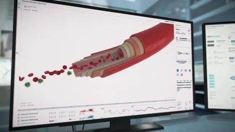 Interface of the medical analysis tech identifying the virus cells in the blood Stock Footage 277869187