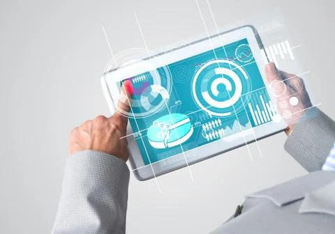 Interface of mobile application with charts and financial data Stock Photos