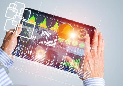 Interface of mobile application with charts and financial data 库存照片