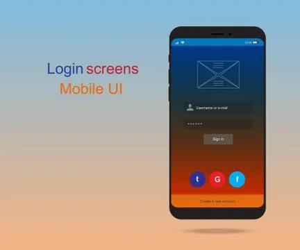 The interface of the mobile phone. Application with a login and password entry. Stock Illustration