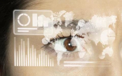 Interface modern technology and digital layer effect in front of close up human Stock Photos