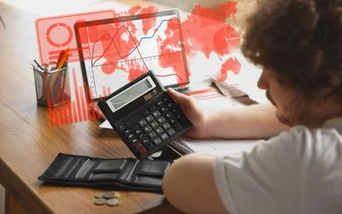 Interface modern technology and digital layer effect. Man counting, working in Stock Photos