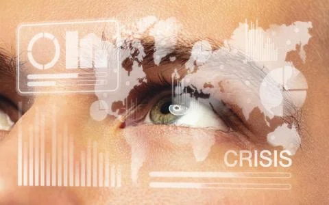 Interface modern technology and digital layer effect in front of close up human Stock Photos