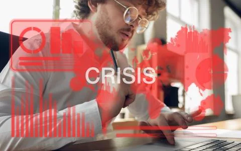 Interface modern technology and digital layer effect. Man counting, working in Stock Photos