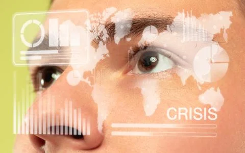 Interface modern technology and digital layer effect in front of close up human Stock Photos