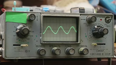 Interface of old soviet equipment woth knobs and dislay. Old technologies 库存影片 151471751