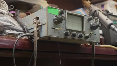 Interface of old soviet equipment woth knobs and dislay. Old technologies 库存影片 151472053
