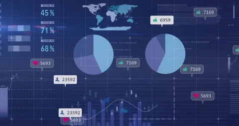 Interface opening initiating data with sliding icons, counting labels and charts Stock Footage 312845519