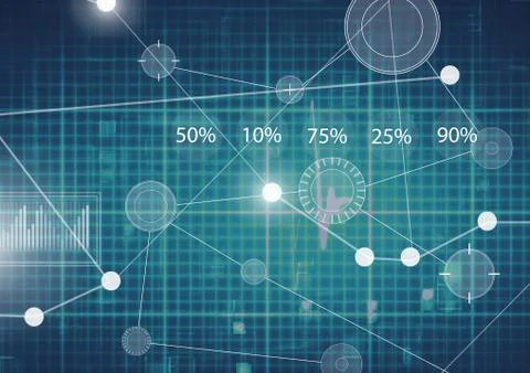 Interface overlay of connection statistics graphics with green grid background Illustrazione stock