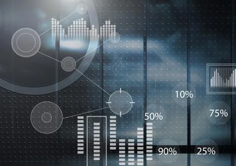 Interface overlay of connection statistics graphics with dark technology Ilustração Stock