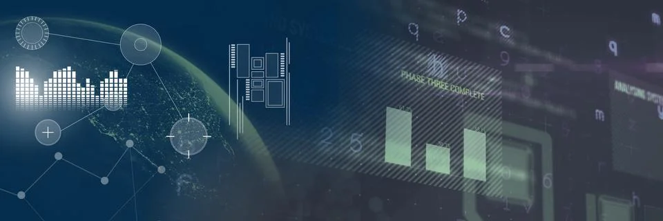 Interface overlay of connection statistics graphics with space planet transition Stock Illustration