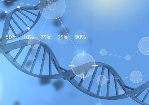 Interface overlay of connection statistics graphics with medical science DNA Stockillustratie