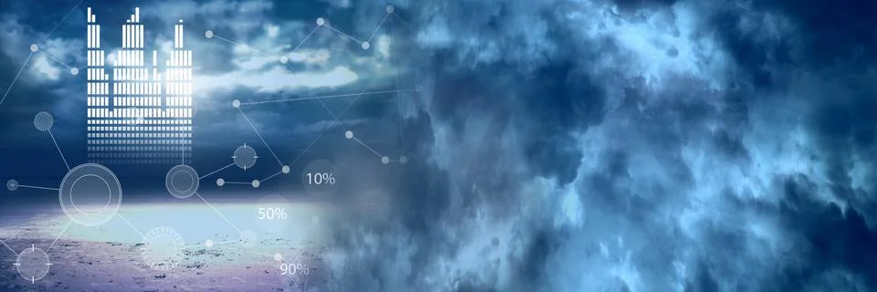 Interface overlay of connection statistics graphics with cloudy sky transition 스톡 일러스트
