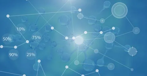 Interface overlay of connection statistics graphics with science background Illustrazione stock