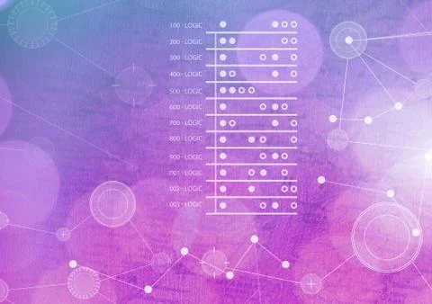 Interface overlay of connection statistics graphics with purple bokeh background Illustrazione stock