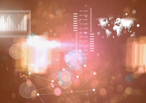 Interface overlay of connection statistics graphics with glowing lights Illustrazione stock