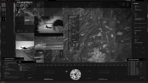 Interface of the phantom mission calculating the geoposition of the target Stock Footage 271194248