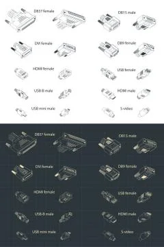 Interface Plug and sockets isometric drawing Stock Illustration