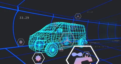 An interface with power and energy icons over data processing on a dark Stock Footage 329689039