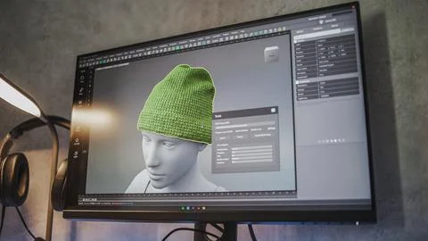 Interface of professional 3D modeling software displayed on the computer monitor Stock Photos