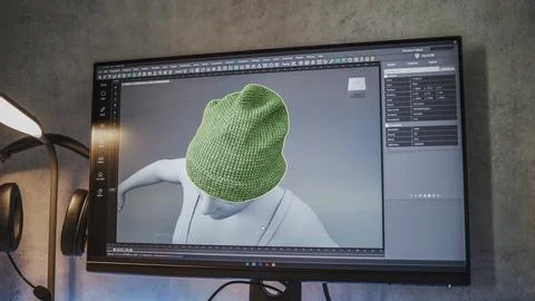 Interface of professional 3D modeling software displayed on the computer monitor Stock Photos